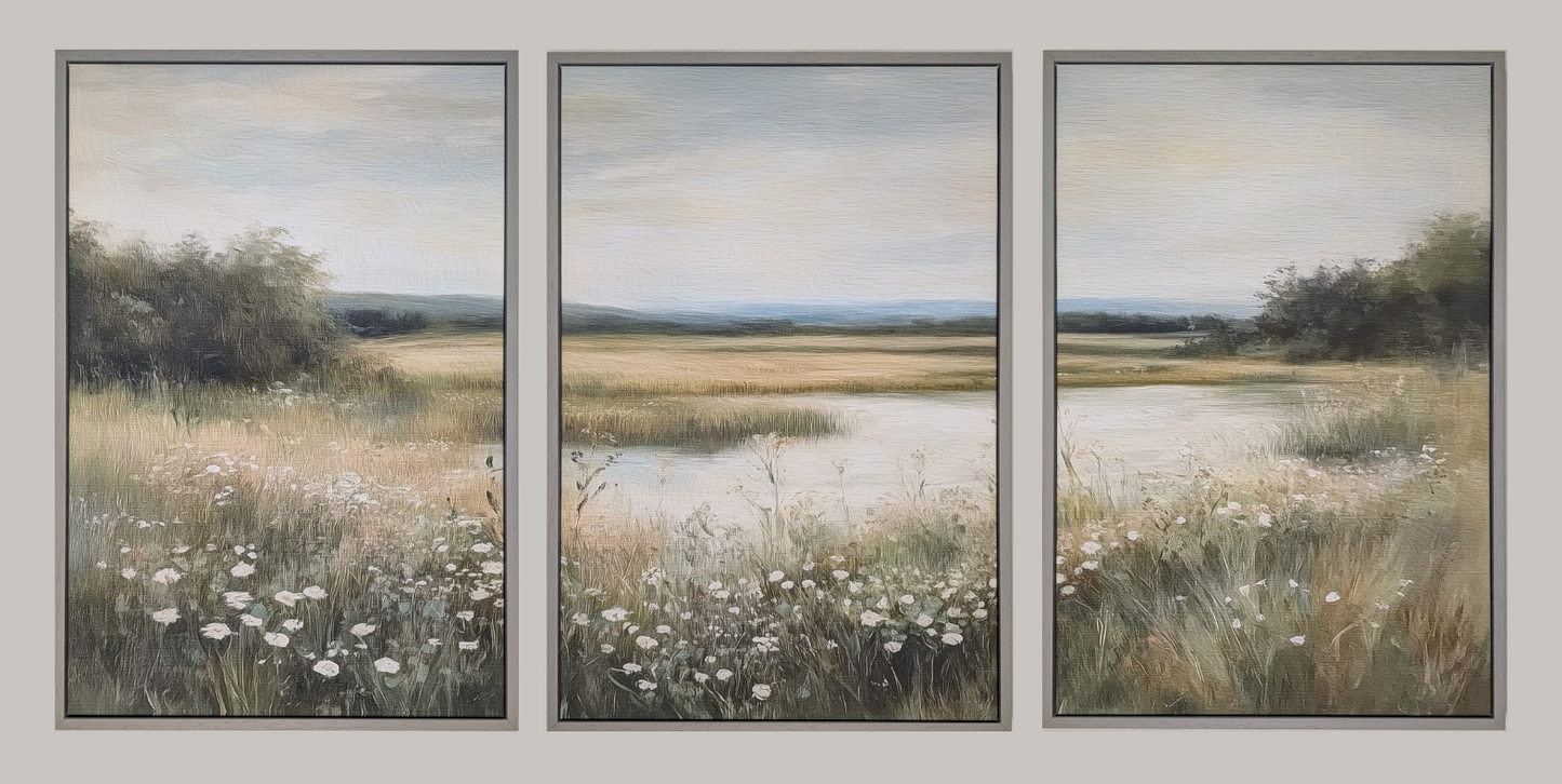Neutral Wildflower Field Wall Art | Set Of 3