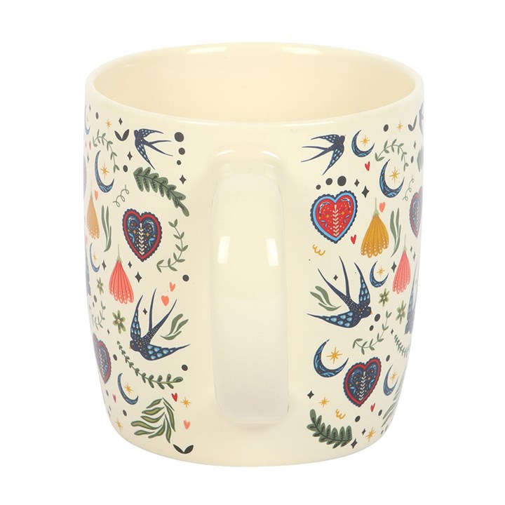 Cream Folk Floral Print Mug