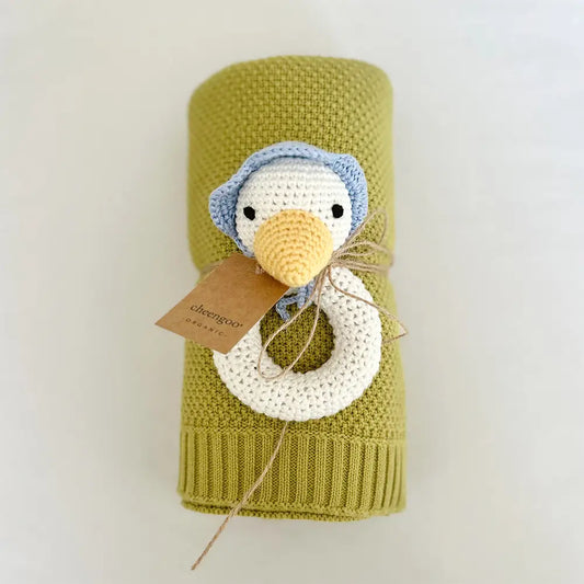Organic Knit Baby Blanket | Green Apple | Moss Stitch