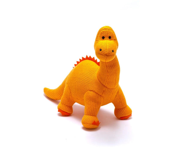 Knitted Diplodocus Dinosaur Baby Rattle | Orange