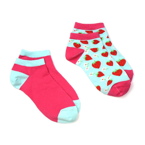 CERISE & LIGHT BLUE STRAWBERRIES 2 PAIR PACK TRAINER SOCKS