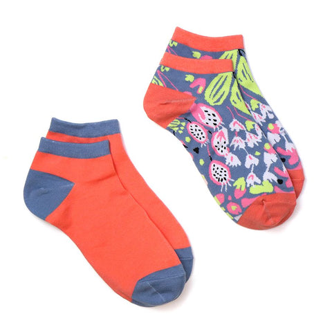 CORAL AND DENIM FLOWER GARDEN 2 PAIR PACK TRAINER SOCKS