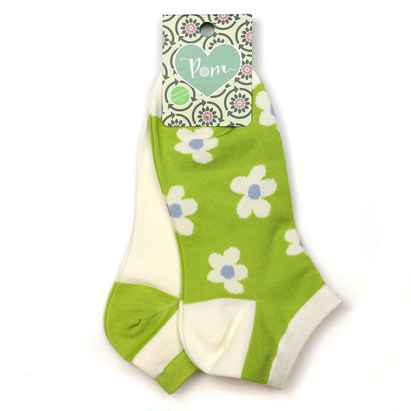 LIME & CREAM RETRO FLORAL 2 PAIR PACK TRAINER SOCKS