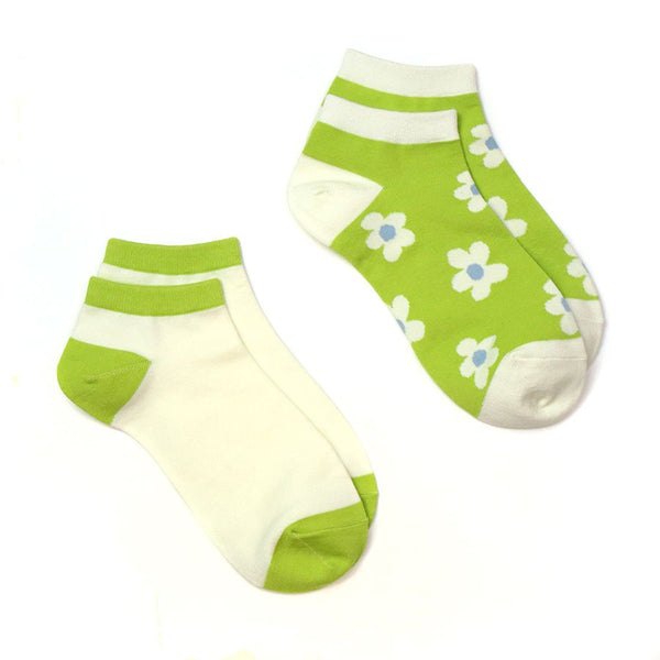 LIME & CREAM RETRO FLORAL 2 PAIR PACK TRAINER SOCKS