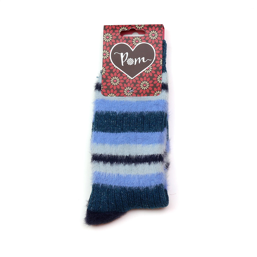Blue Mix Striped Fluffy Textured Cosy Socks UK 4-7