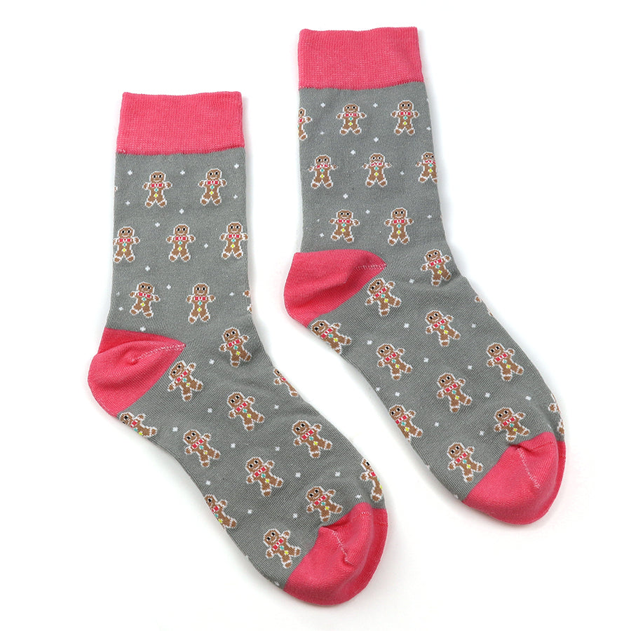 Grey/Pink Gingerbread Organic Cotton Socks UK 4-7