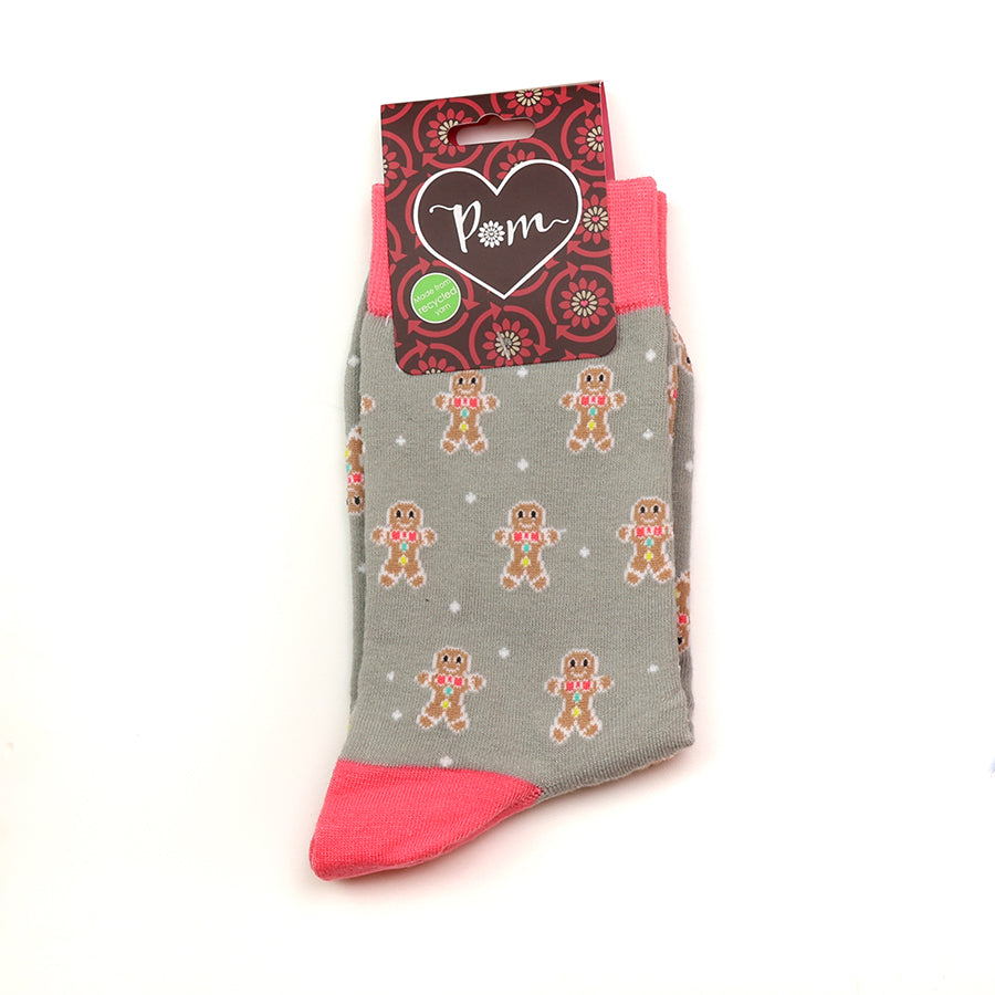 Grey/Pink Gingerbread Organic Cotton Socks UK 4-7