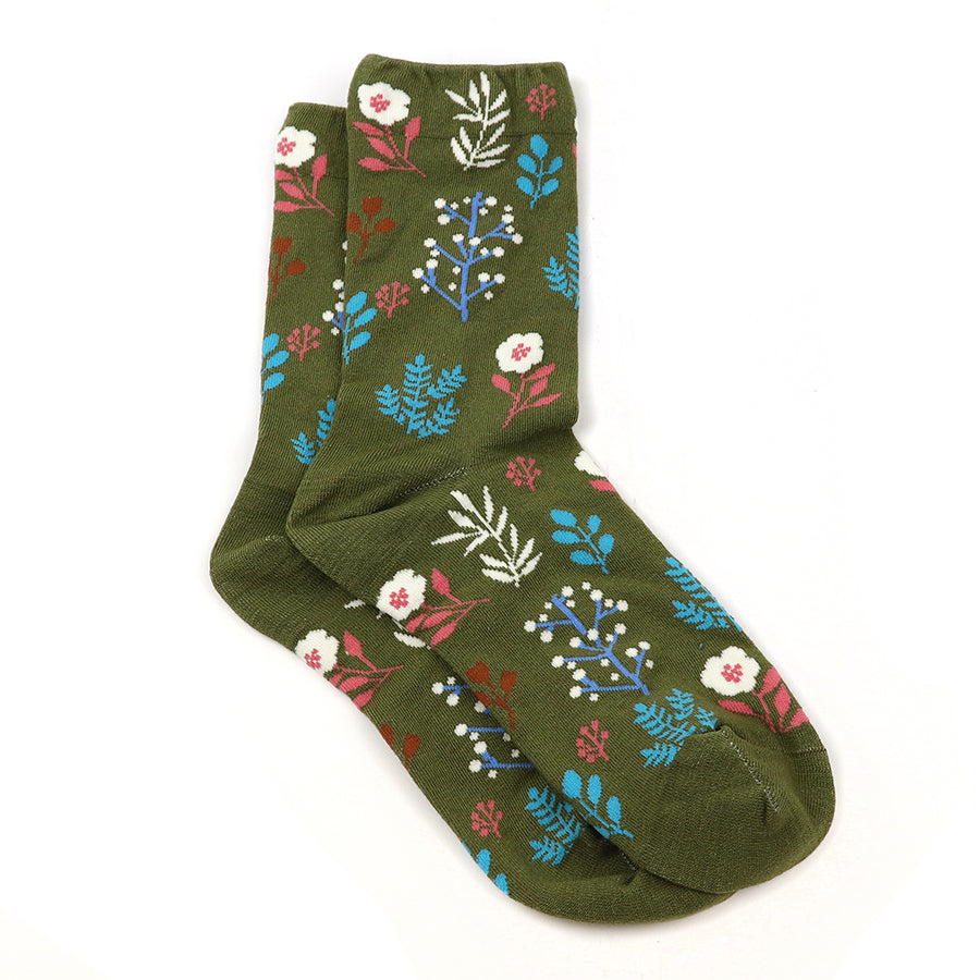 Khaki & Multi Floral Organic Cotton Socks UK 4-7