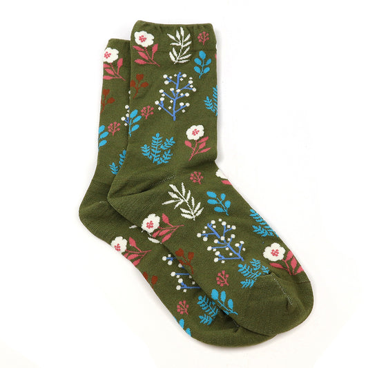 Khaki & Multi Floral Organic Cotton Socks UK 4-7
