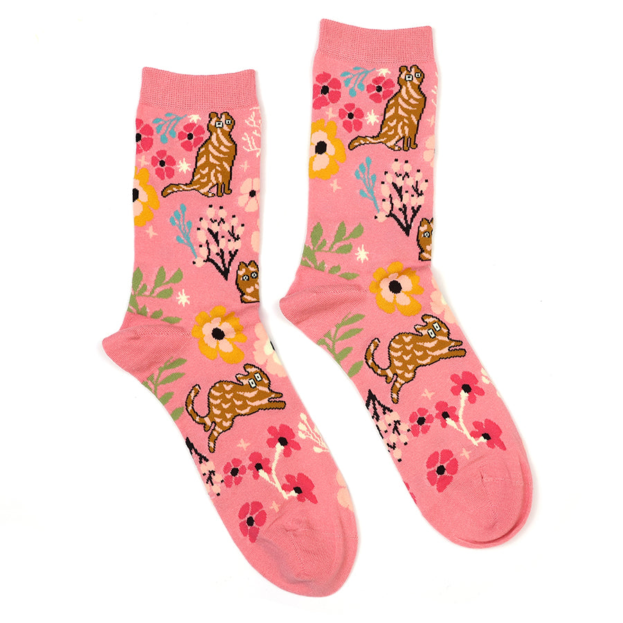 Pink Quirky Cats Ankle Socks