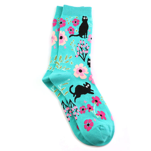 Turquoise Quirky Cats Ankle Socks
