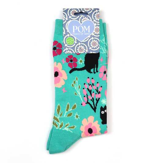 Turquoise Quirky Cats Ankle Socks
