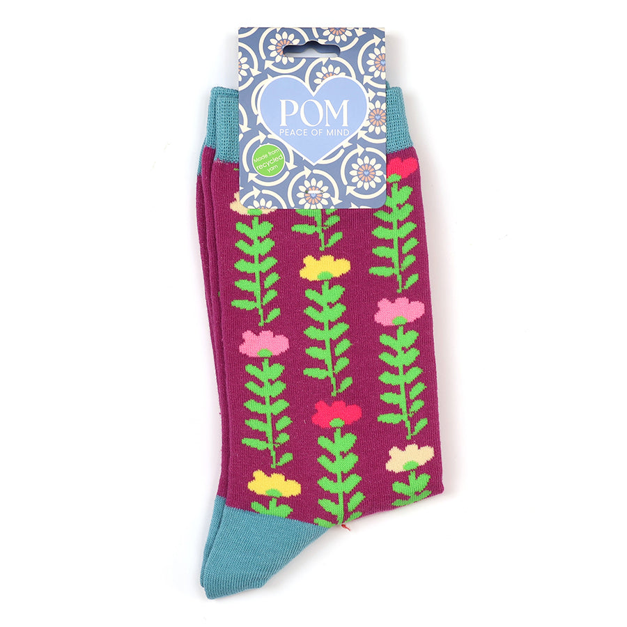 Fuchsia Mix Floral Vines Ankle Socks