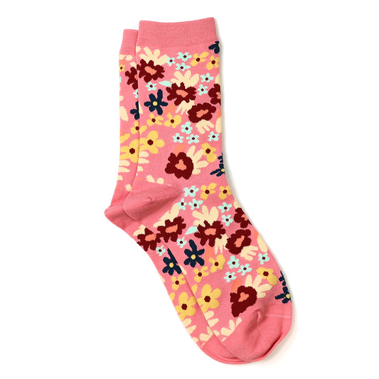 Coral Pink Floral Ankle Socks