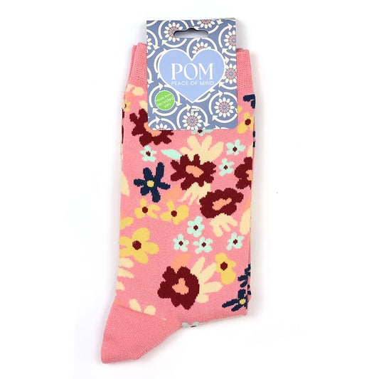 Coral Pink Floral Ankle Socks