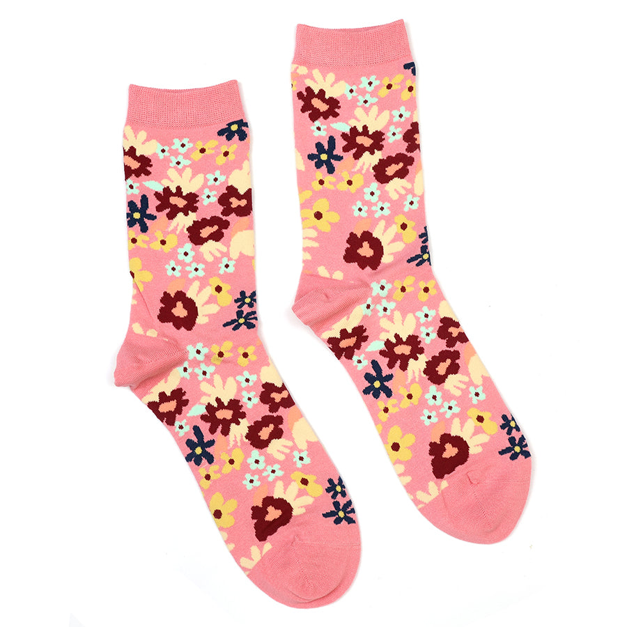 Coral Pink Floral Ankle Socks
