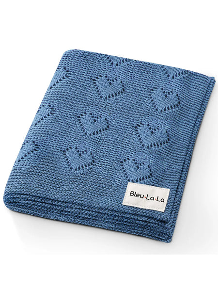 Luxury Cotton Baby Blanket-Heart Blue