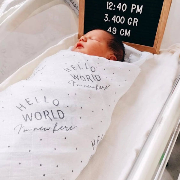 Muslin Swaddle Baby Blanket | Hello World