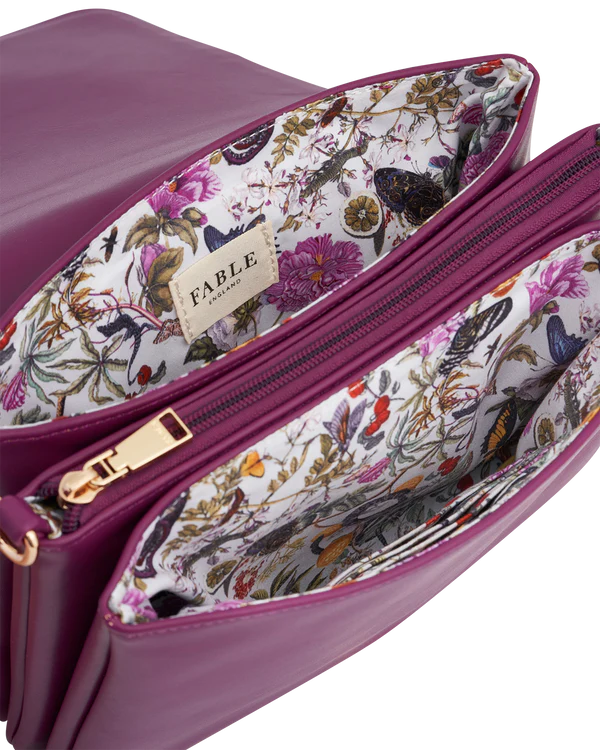 Floral Engravings Plum Crossbody Handbag