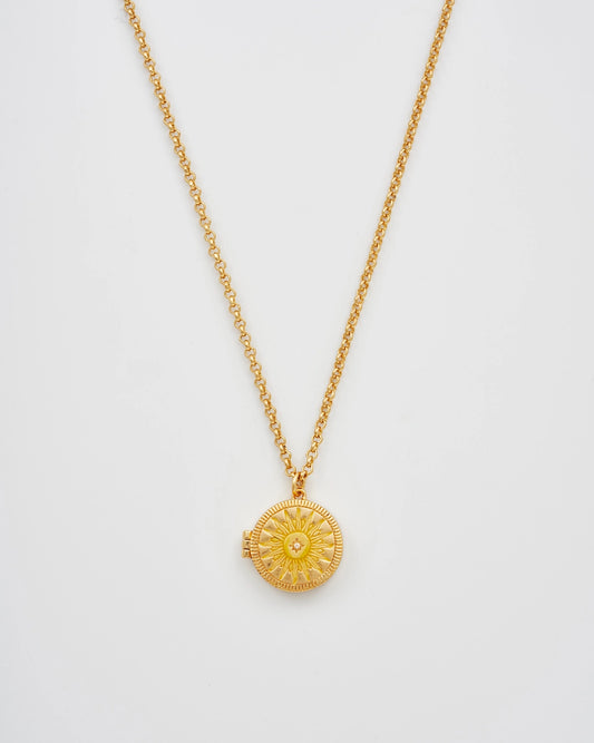 Gold Sun Locket Necklace