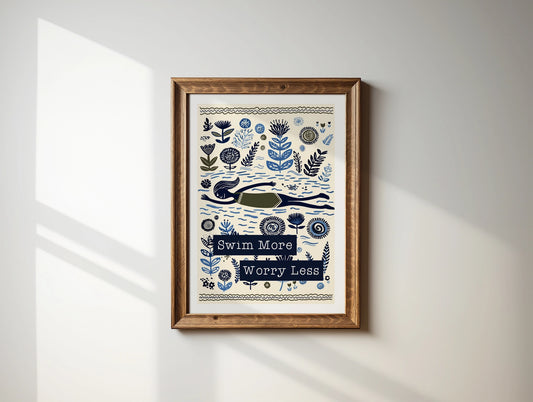 Swim Wild Folksy Print A4 | Navy Blue