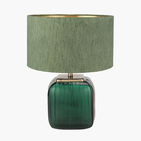 Anais Green Cold Cut Glass Square Table Lamp