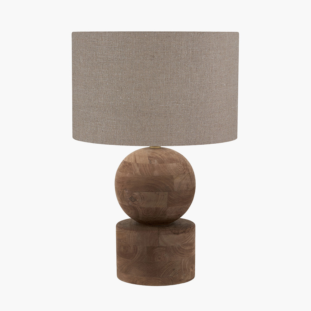 Ziva Antique Brown Round Wood Table Lamp
