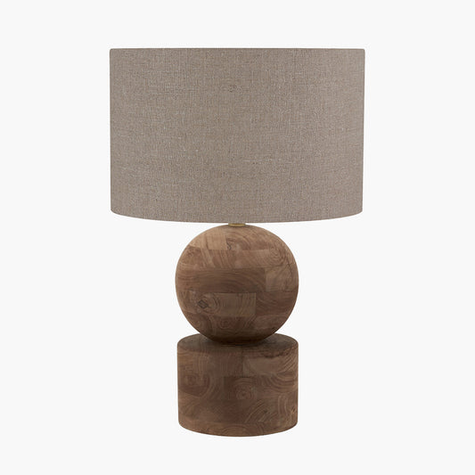 Ziva Antique Brown Round Wood Table Lamp