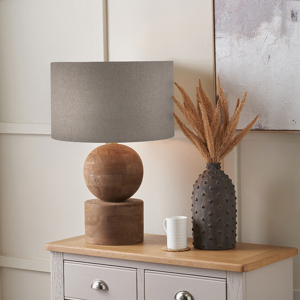 Ziva Antique Brown Round Wood Table Lamp