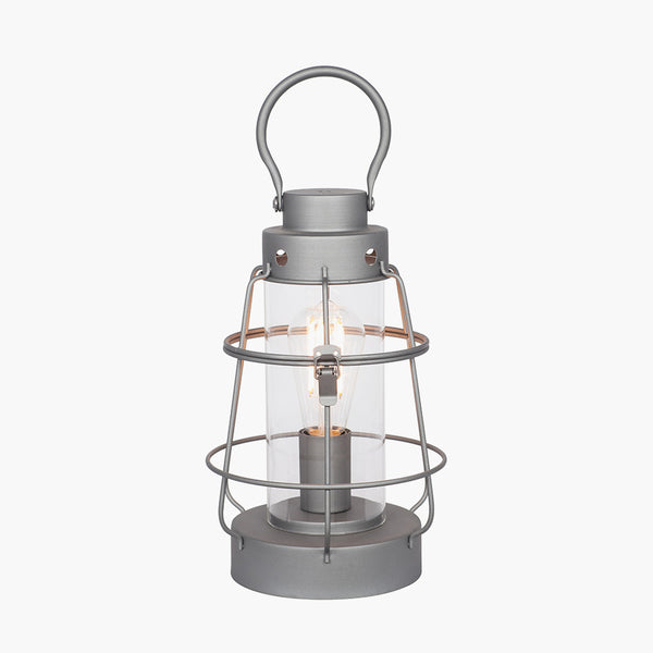 Filey Grey Metal and Clear Glass Oil Lantern Table Lamp