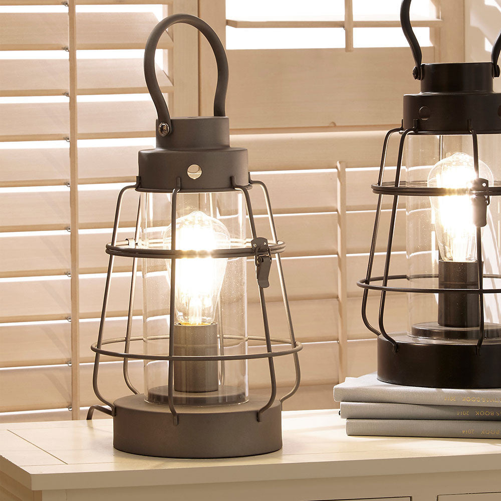Filey Grey Metal and Clear Glass Oil Lantern Table Lamp