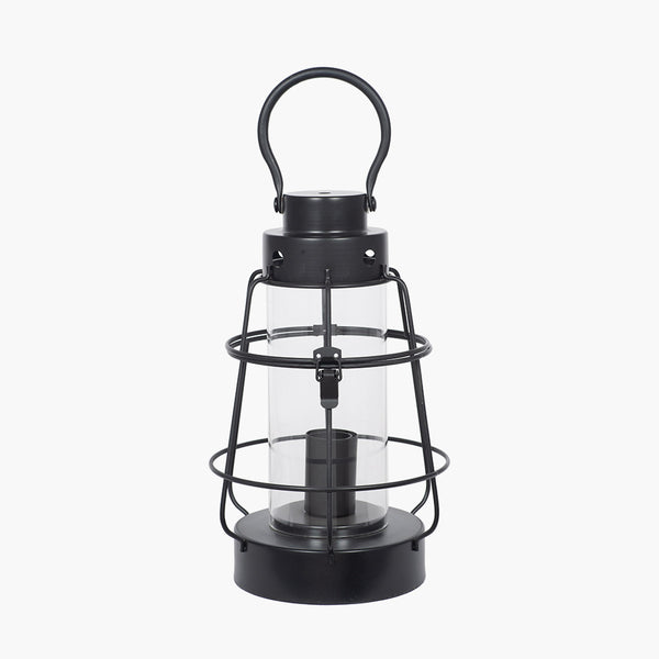 Filey Black Metal and Clear Glass Oil Lantern Table Lamp