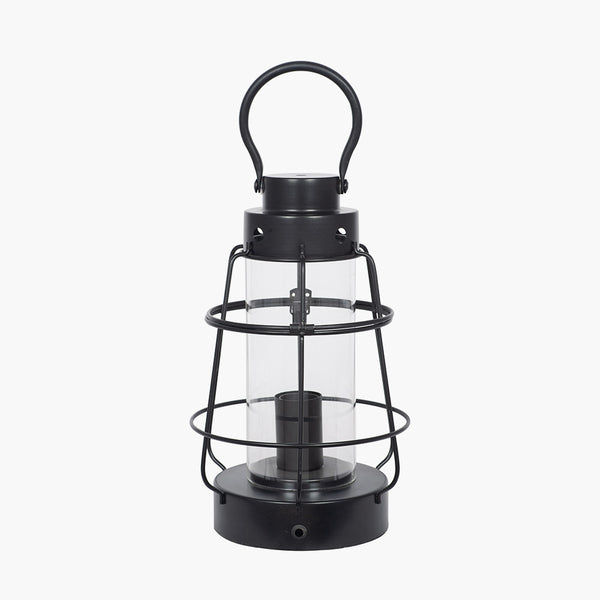 Filey Black Metal and Clear Glass Oil Lantern Table Lamp