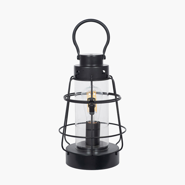 Filey Black Metal and Clear Glass Oil Lantern Table Lamp