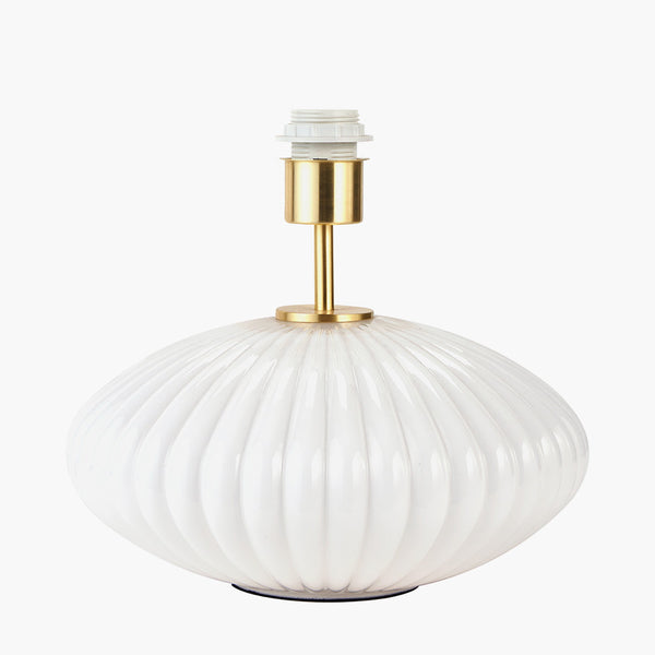 Emilia White Ribbed Glass & Gold Metal Oval Table Lamp