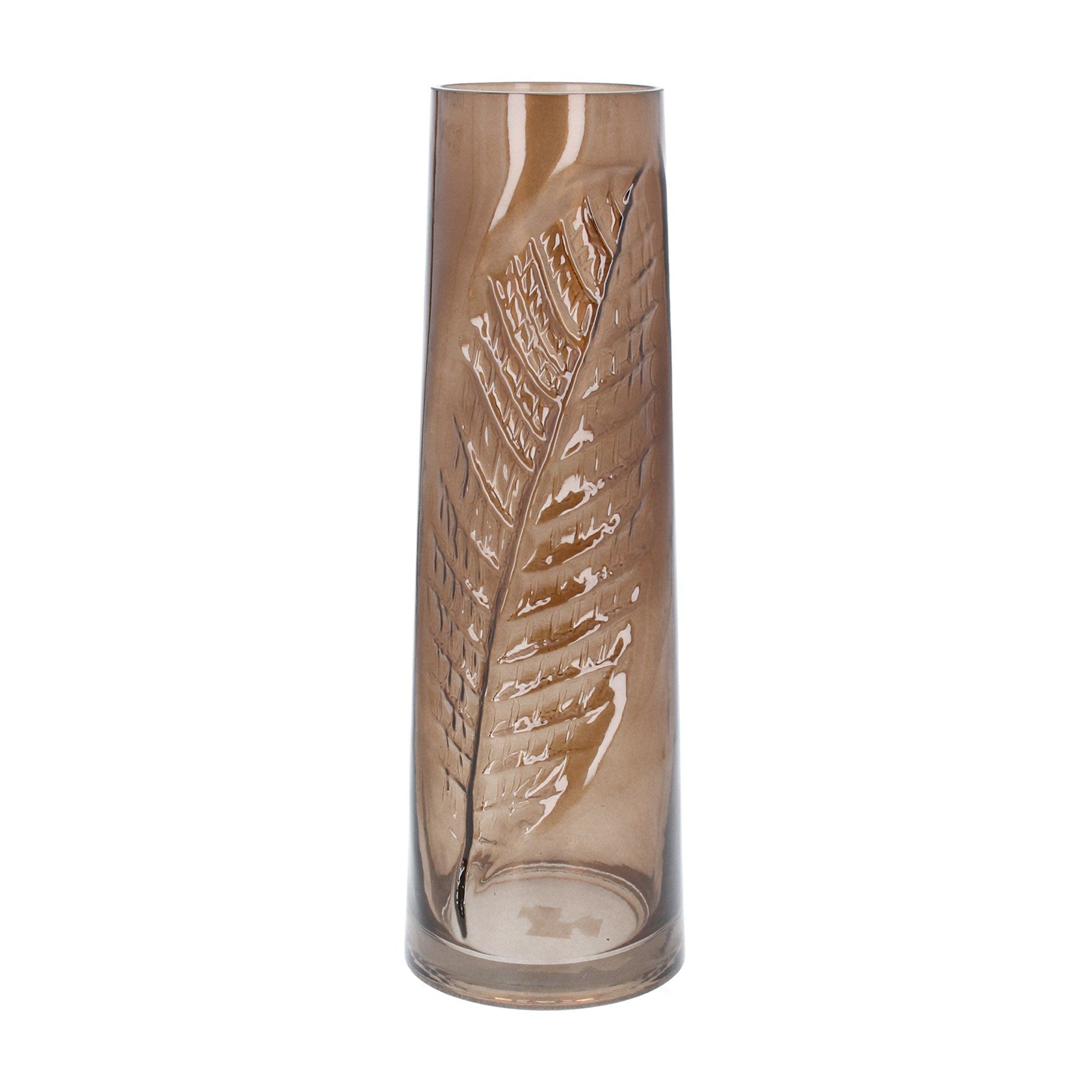 Glass Vase - Tall Brown Leaf Impression, Large