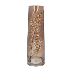 Glass Vase - Tall Brown Leaf Impression, Large