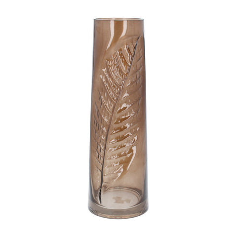 Glass Vase - Tall Brown Leaf Impression, Large