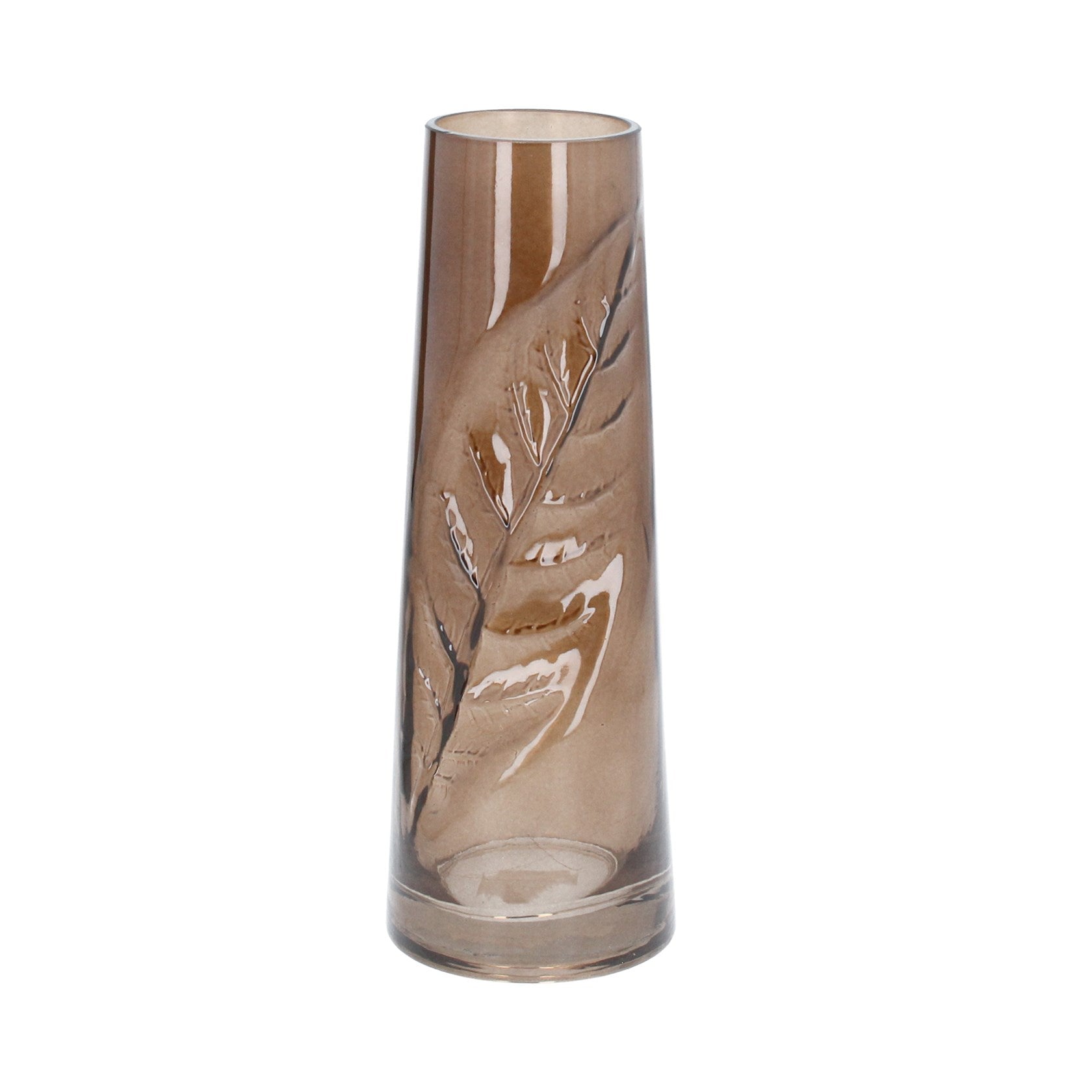 Glass Vase | Tall Brown Leaf Impression | Small