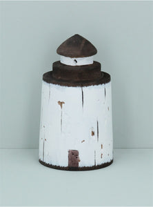 Rustic wood white round lighthouse orn s