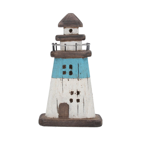 Rustic Wood Blue Stripe Lighthouse Ornament