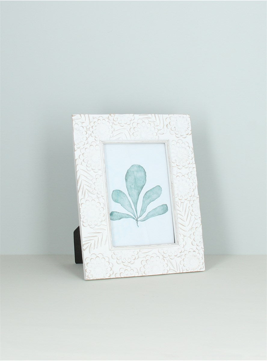 White Natural Floral | Resin Photo Frame | 4x6