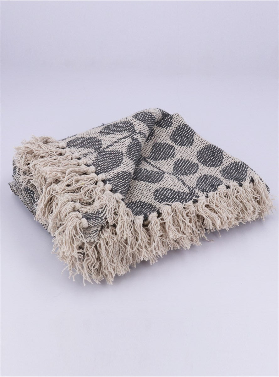 Grey Leaf Chain Woven Cotton Throw |  150cm