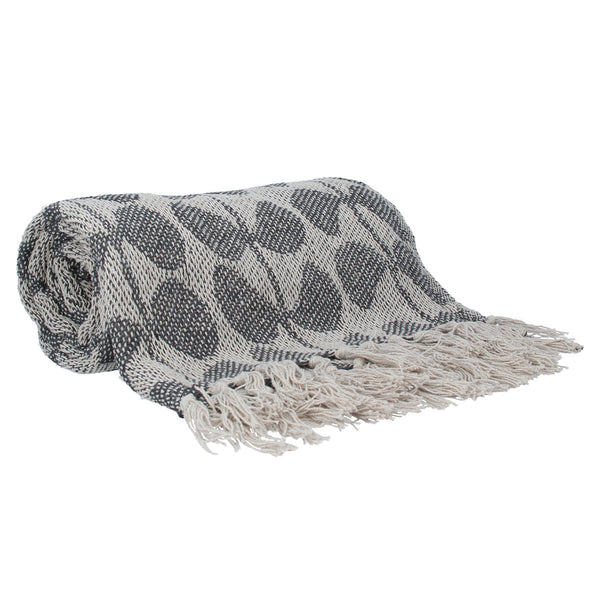 Grey Leaf Chain Woven Cotton Throw |  150cm