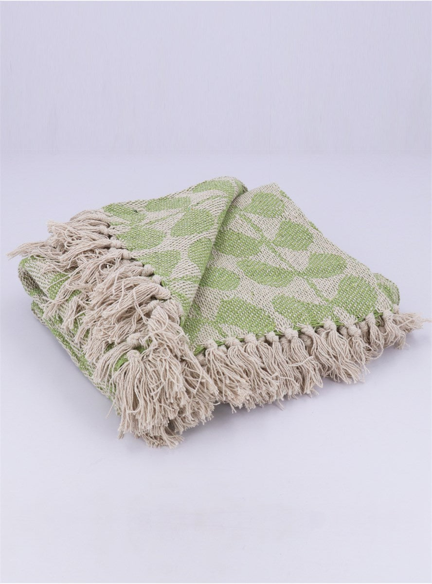 Green Leaf Chain Woven Cotton Throw | 150cm