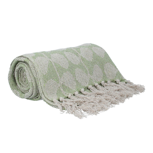 Green Leaf Chain Woven Cotton Throw | 150cm