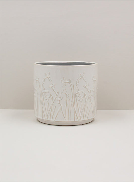 Stoneware Pot Cover | White Iris | Medium
