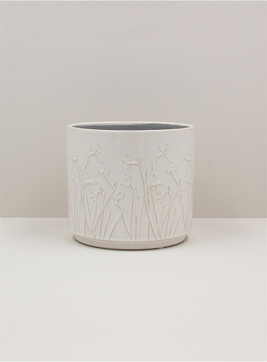 Stoneware Pot Cover | White Iris | Medium