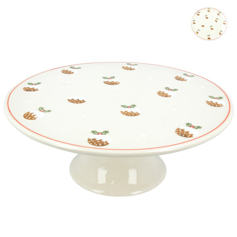 Stoneware cake stand Christmas puddings