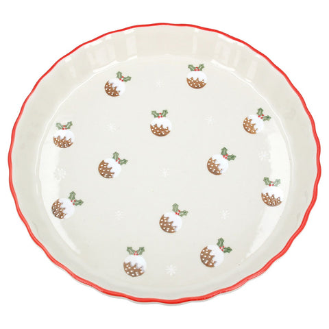 Stoneware flan dish w Christmas puddings